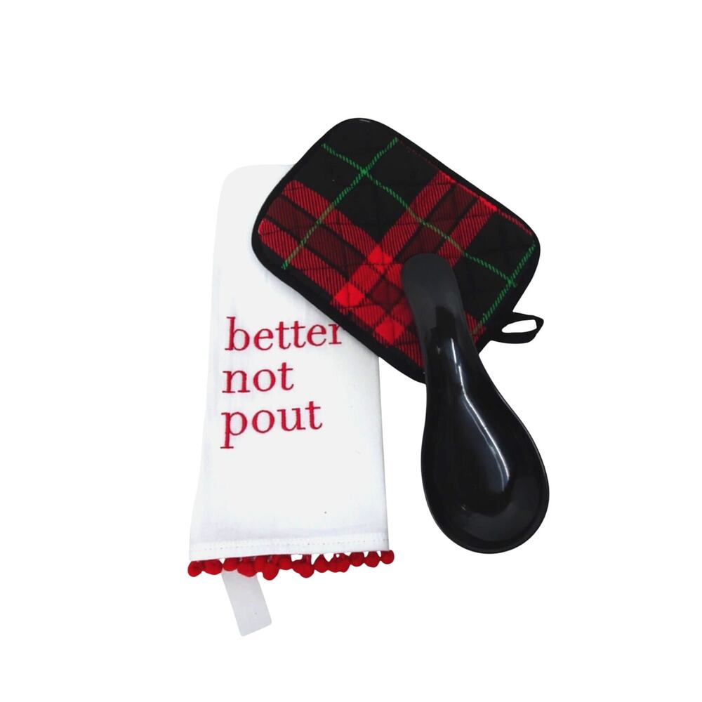 Holiday Kitchen Towel Set with Spoon Rest and Potholder Better Not Pout